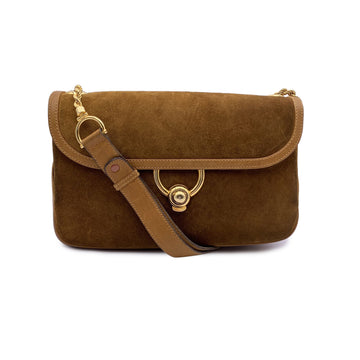 GUCCI Vintage Light Brown Suede And Leather Flap Shoulder Bag