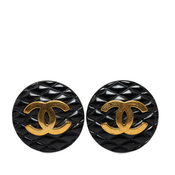CHANEL Enamel Quilted CC Clip On Earrings Costume Earrings