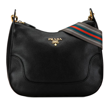 PRADA Vitello Daino Zippered Messenger Hobo Crossbody Bag