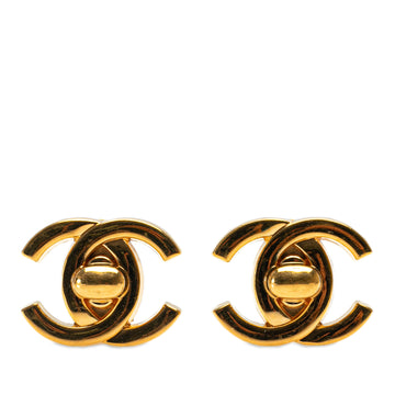 CHANEL Gold Plated CC Turnlock Clip On Earrings Costume Earrings
