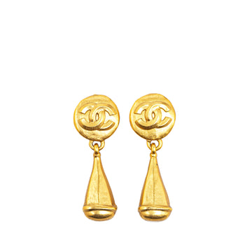 CHANEL Gold Plated CC Teardrop Clip On Earrings Costume Earrings