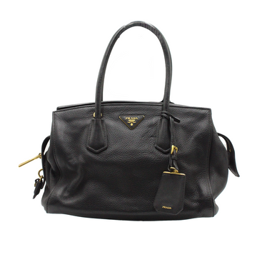 Black Vitello Daino Leather Top Zip Tote