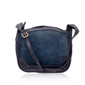 GUCCI Vintage Navy Blue Suede And Leather Shoulder Bag