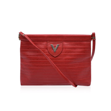 VALENTINOMario  Vintage Embossed Red Leather Shoulder Bag