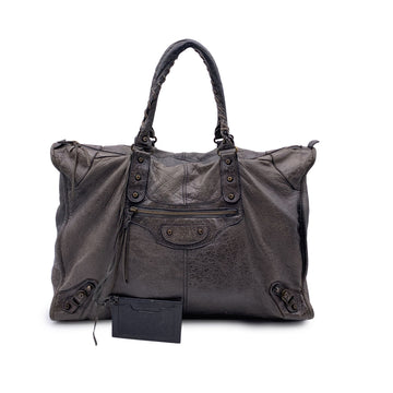 BALENCIAGA Grey Leather Giant Classic City Bag Xl Travel Handbag