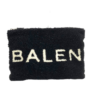 BALENCIAGA Large Sheepskin Shearling Contrasted Logo Zip Pouch Clutch Bag