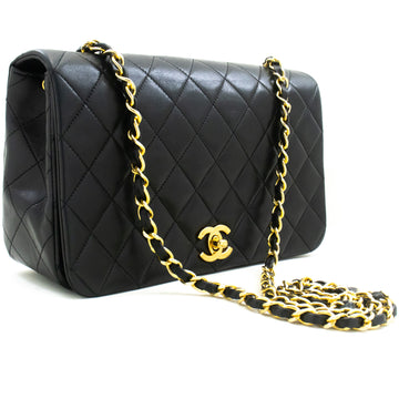 CHANEL Full Flap Chain Shoulder Bag Crossbody Black Quilted Lamb