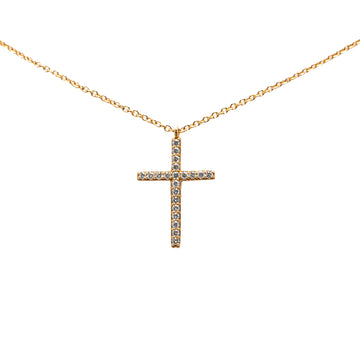 Tiffany 18K Yellow Gold Diamond Medium Metro Cross Pendant Necklace