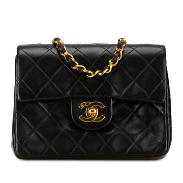 CHANEL Mini Square Classic Lambskin Single Flap Crossbody Bag