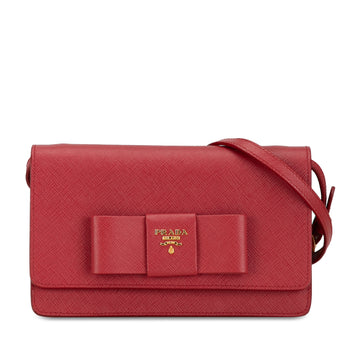 PRADA Saffiano Lux Bow Wallet On Strap Crossbody Bag