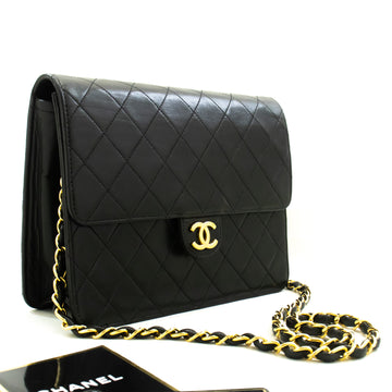 CHANEL Small Chain Shoulder Bag Clutch Black Quilted Flap Lambskin