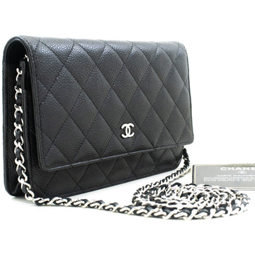 CHANEL Caviar Wallet On Chain WOC Black Shoulder Bag Crossbody SV