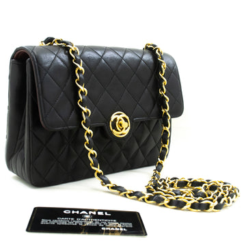 CHANEL Mini Small Chain Shoulder Bag Black Lambskin Quilted Flap