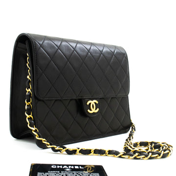 CHANEL Small Chain Shoulder Bag Clutch Black Quilted Flap Lambskin