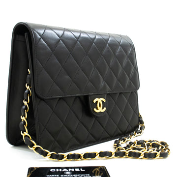 CHANEL Small Chain Shoulder Bag Clutch Black Quilted Flap Lambskin