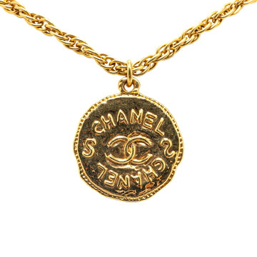 CHANEL Gold Plated CC Round Pendant Necklace Costume Necklace