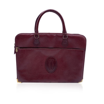 Cartier Vintage Burgundy Leather Satchel Work Bag Handbag