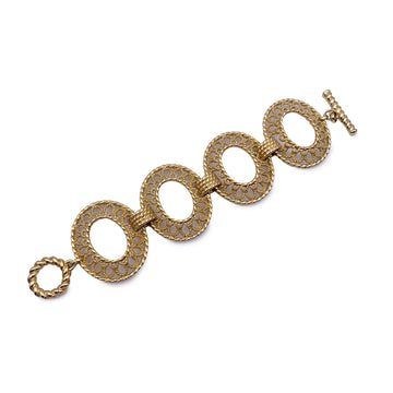 CHRISTIAN DIOR Vintage Gold Metal Oval Ring Statement Bracelet