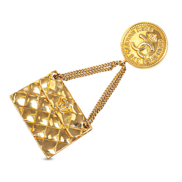 CHANEL Gold Plated CC Quilted Flap Bag Brooch