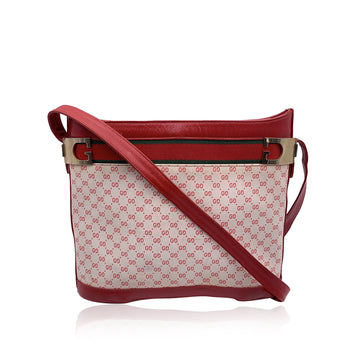 GUCCI Vintage White And Red Monogram Canvas Bucket Shoulder Bag