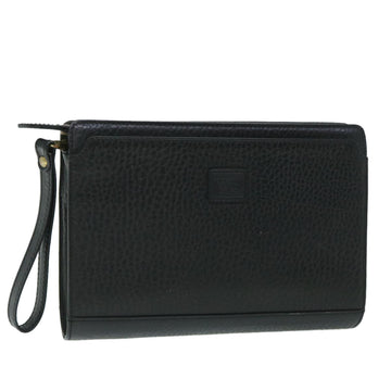 BURBERRY s Clutch Bag Leather Black Auth 54893