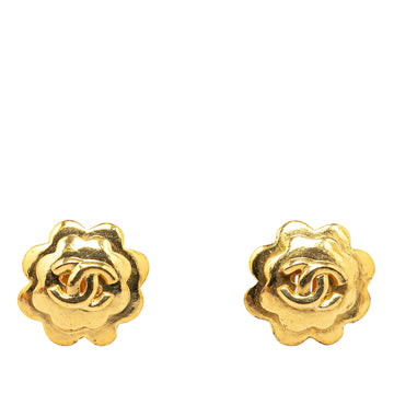 CHANEL Gold Plated CC Flower Clip On Earrings Costume Earrings