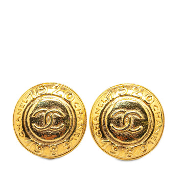 CHANEL Gold Plated CC Date Clip On Earrings Costume Earrings