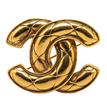 CHANEL Gold Plated CC Quilted Brooch Costume Brooch