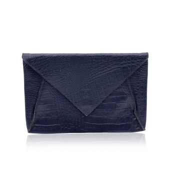 FENDI Vintage Blue Embossed Portfolio Envelope Clutch Bag