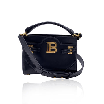 Balmain Black Leather B Buzz 22 Satchel Handbag With Strap
