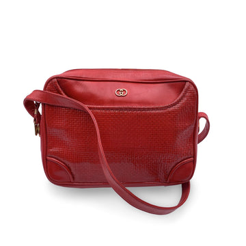 GUCCI Vintage Red Textured Leather Shoulder Messenger Bag