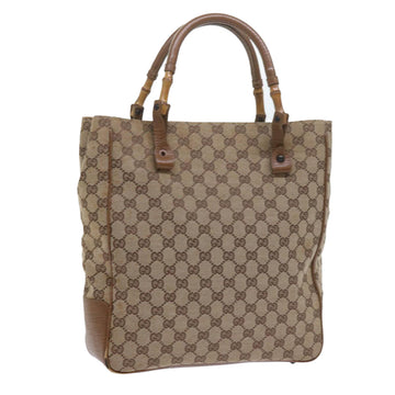 GUCCI GG Canvas Bamboo Tote Bag Beige 112530 Auth 60520