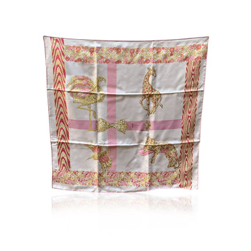 Cartier White And Pink Silk Scarf Animal Pattern