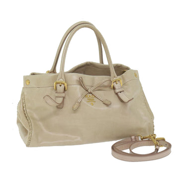 PRADA Hand Bag Leather 2way Beige Auth 62596