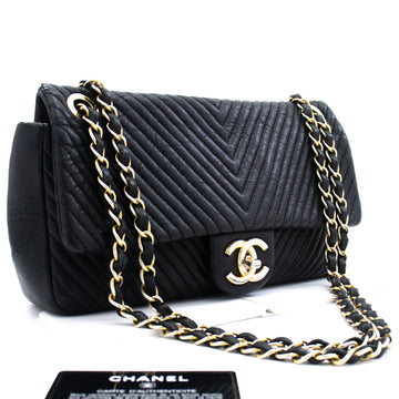 Chanel Chevron V-Stitch Leather Chain Shoulder Bag Single Flap Mat