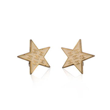 CHANEL Vintage Gold Metal Stars Cc Logos Clip On Earrings