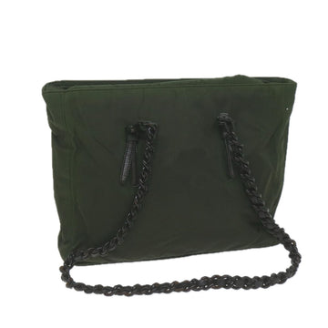 PRADA Chain Tote Bag Nylon Khaki Auth 65437