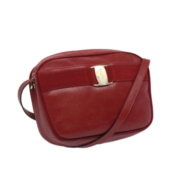 SALVATORE FERRAGAMO Shoulder Bag Leather Red Auth 65861