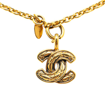 CHANEL Gold Plated CC Quilted Pendant Necklace Costume Necklace