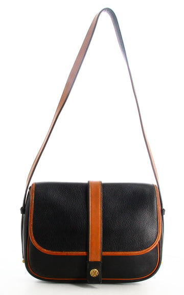 1983 Hermes Black and Brown Leather Shoulder Bag