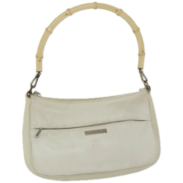 GUCCI Bamboo Hand Bag Leather White Auth 66322
