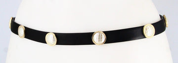 Black Leather Belt with Quilted Buttons