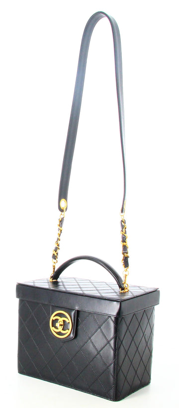 Chanel Vanity Handbag Leather Black Quilted