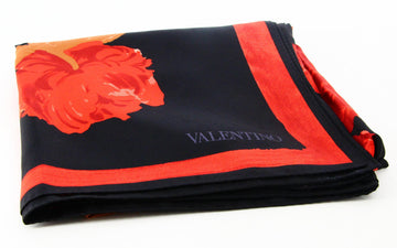 Valentino Black Silk Floral Scarf