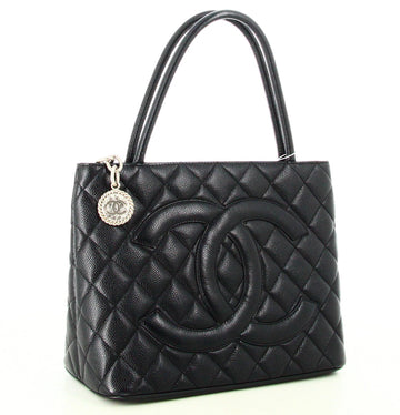 2002 Chanel Caviar Medallion Tote Handbag