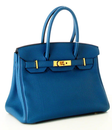 2023 Birkin Handbag 30 Hermes Blue Grain Leather