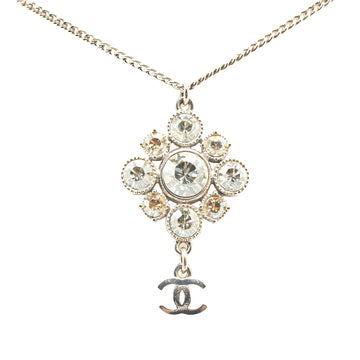 CHANEL Palladium Plated CC Crystal Pendant Necklace Costume Necklace