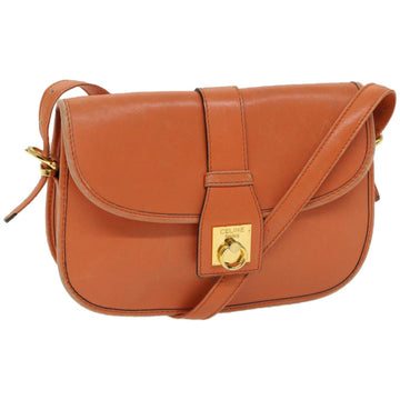 CELINE Shoulder Bag Leather Orange Auth 67182