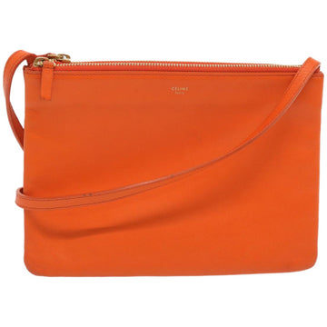 CELINE Trio Small Shoulder Bag Leather Orange Auth 67320