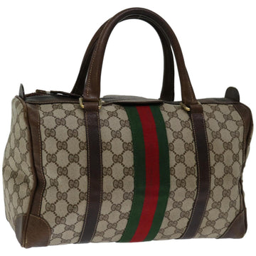 GUCCI GG Supreme Web Sherry Line Hand Bag PVC Beige Red Green Auth 67336